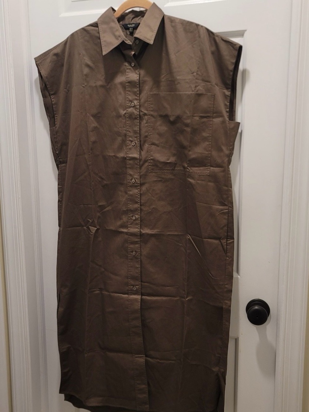 Massimo Dutti Brown Sleeveless Button-Front Midi Dress